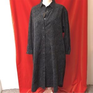 Ichi Ichi Antiquities long sleeve corduroy shirt dress gray paisley o/s